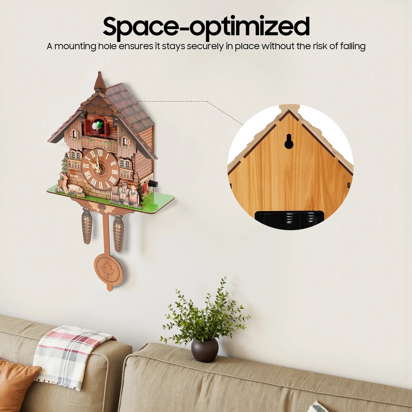 German Style Cuckoo Clock with Bird Chime Battery Operated Wall Mounted Decorative Clock for Home Living Room Bedroom Decor