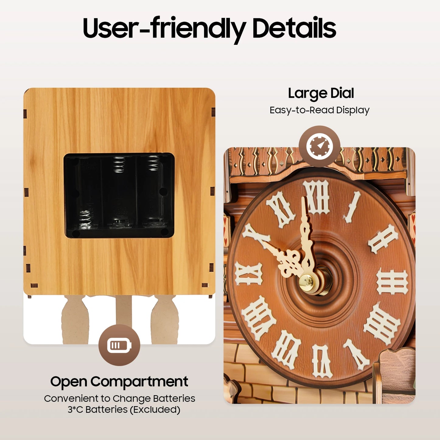 German Style Cuckoo Clock with Bird Chime Battery Operated Wall Mounted Decorative Clock for Home Living Room Bedroom Decor